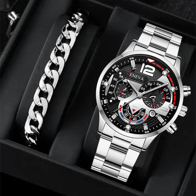 Set de 2 Relojes de Acero para Hombre con Pulsera - Diseño Ejecutivo Tres Ojos - Image 2