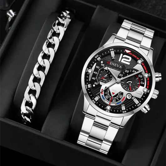 Set de 2 Relojes de Acero para Hombre con Pulsera - Diseño Ejecutivo Tres Ojos - Image 2