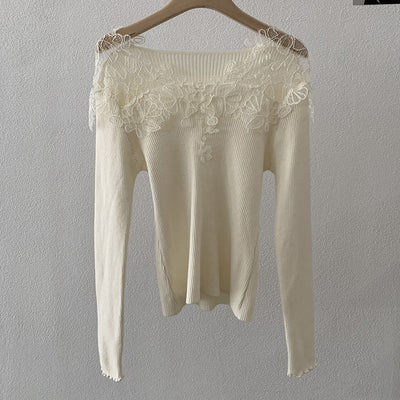 Suéter Tejido con Encaje Calado y Cuello en V para Mujer - Colección Otoño Invierno - Image 4