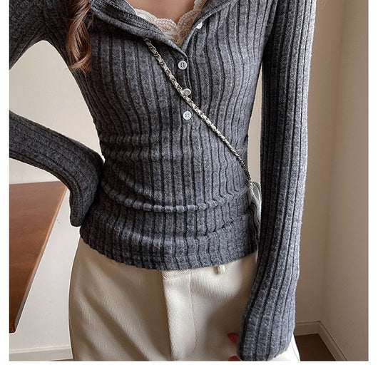 Playera Larga Elegante con Encaje Combinado para Mujer - Image 14