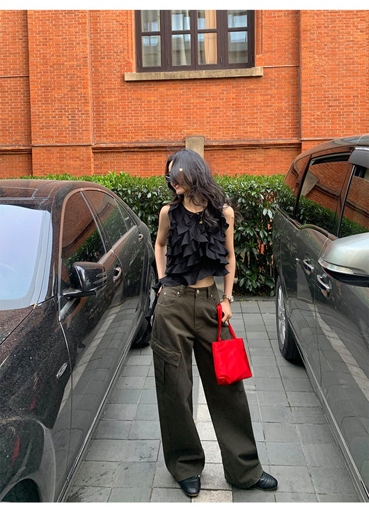 Blusa Sin Mangas con Volantes Irregulares para Mujer - Image 19