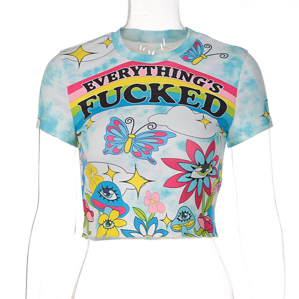 Blusa Estampada Cuello Redondo Slim Fit Corta