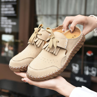 Pantuflas Cerradas de Encaje Artesanales para Mujer con Costura Retro - Image 4