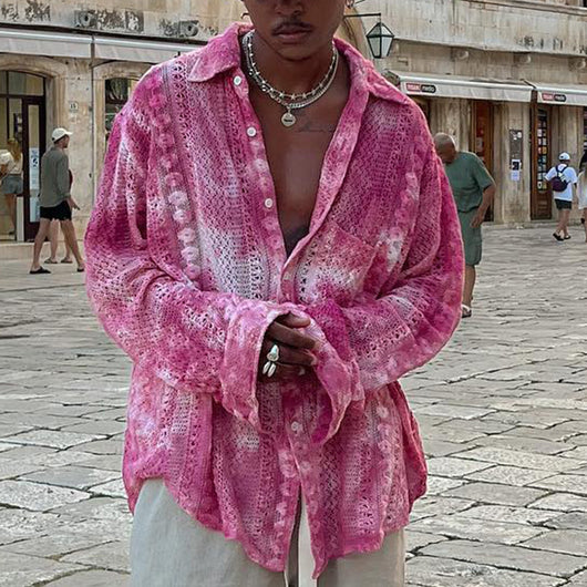 Camisa Casual Hombre con Encaje Hueco y Drapeado Elegante - Image 3