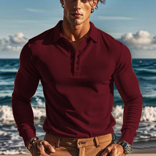 Polo Casual de Manga Larga Slim Fit con Textura Waffle - Image 11