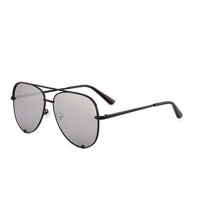 Black metal aviator sunglasses with dark grey lenses, a double bridge, and slender temples. - Image 22