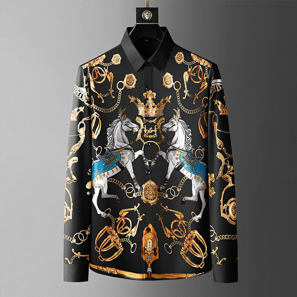 Camisa Manga Larga Estampada con Cristales - Sin Planchado