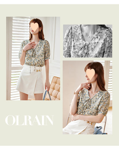 Blusa Elegante Cuello Francés Efecto Reductor en Chifón Floral - Image 8