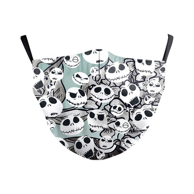 Black double-layer dust mask with a steampunk skull clown digital print, featuring gears, rivets, and a zipper.