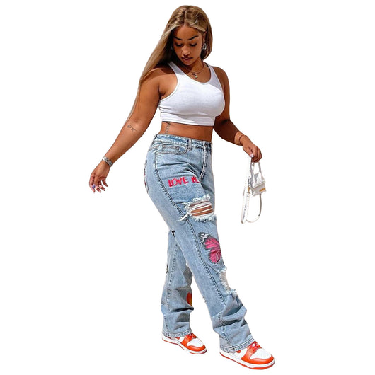 Jeans Rotos con Estilo Digital para Mujer - Image 3