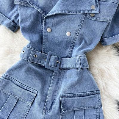 Jumpsuit Cargo de Manga Corta con Cuello y Piernas Anchas - Image 16