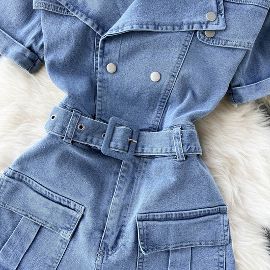 Jumpsuit Cargo de Manga Corta con Cuello y Piernas Anchas - Image 16