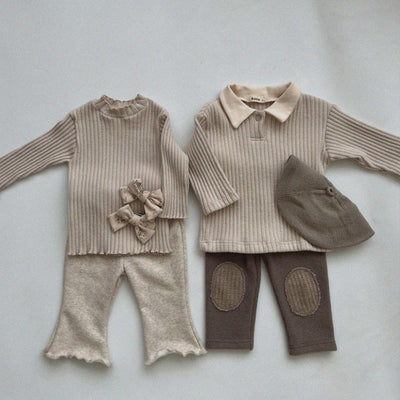 Camisa Infantil Estilo Coreano con Cuello Solapa y Rayas Hundidas - Image 6