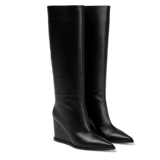 Botas Altas de Cuero con Caña Ancha y Tacón Cuña para Mujer - Image 4