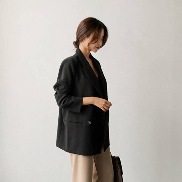 Blazer Drapeado Negro Estilo Coreano para Mujer
