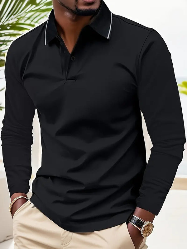 Polo de Golf Otoño para Hombre con Contraste de Colores y Mangas Largas