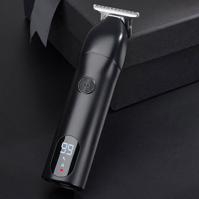 Professional electric hair clipper with a colorful graffiti design, digital display, and a set of guide combs. - Image 2