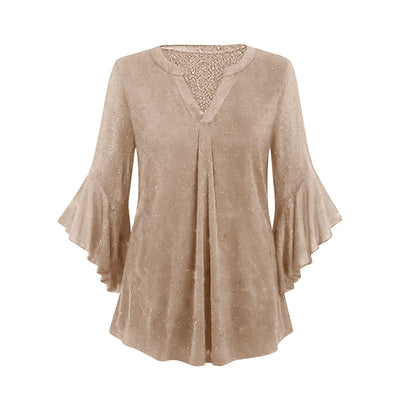 Blusa Suelta de Malla Plateada con Cuello V y Mangas 3/4 Pétalos - Image 32