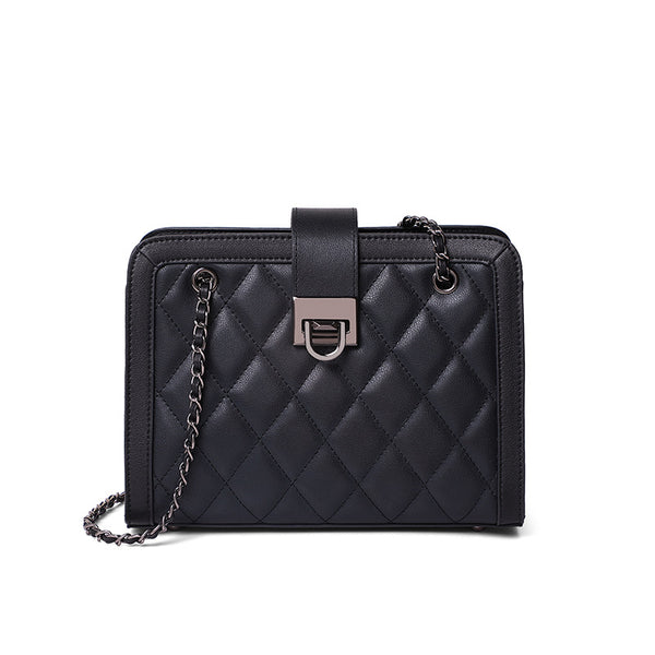 Bolso Bandolera Cuadrado Pequeño de Cuero Genuino con Cadena