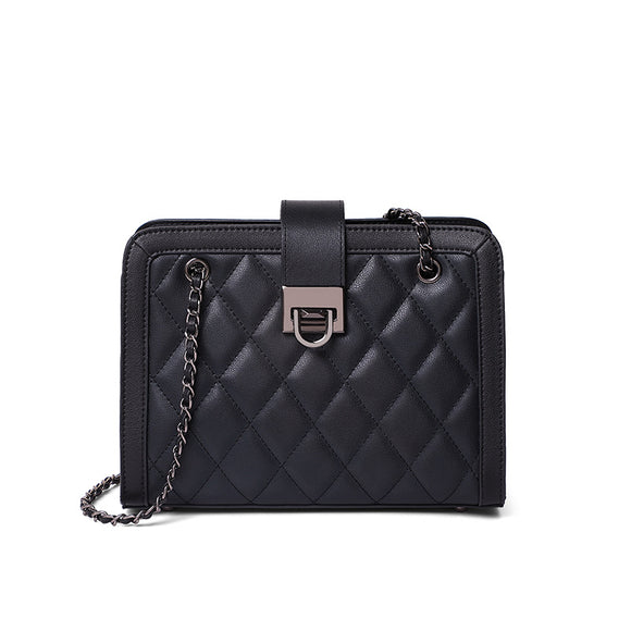 Bolso Bandolera Cuadrado Pequeño de Cuero Genuino con Cadena