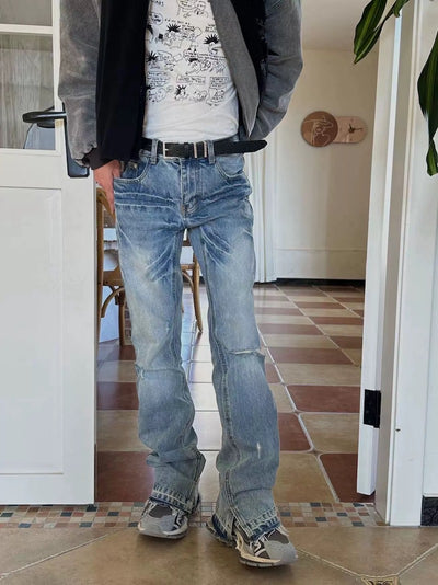 Pantalones Bootleg Paris Style con Patrón Rayo Efecto Lavado y Corte Desgarrado - Image 15
