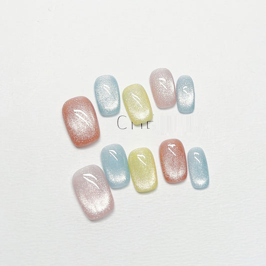 Uñas Postizas Cat Eye Dopamina Colores Vibrantes para Niñas