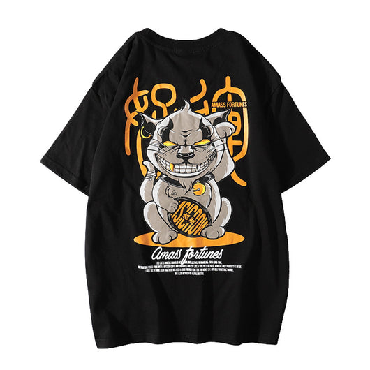 Camiseta Manga Corta para Hombre con Estampado de Gato de la Suerte - Image 8
