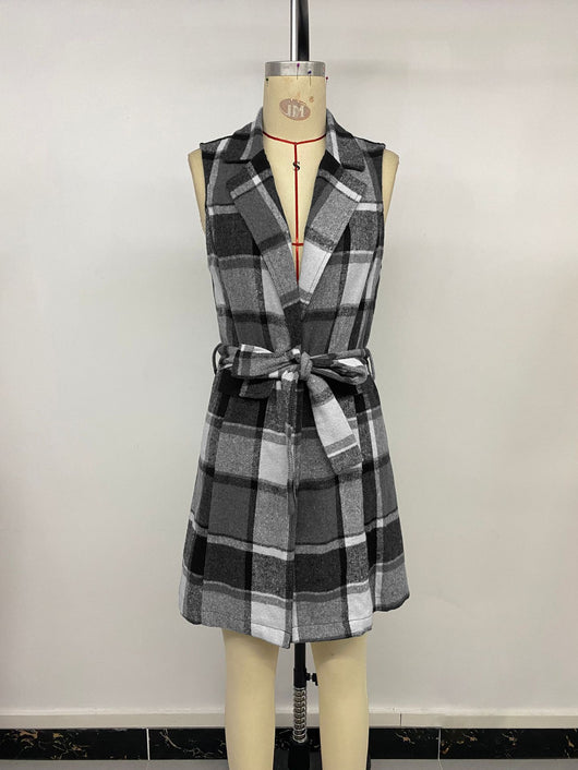 Chaleco Retro Cuadros Mujer con Cuello Vuelto y Cordones - Image 12