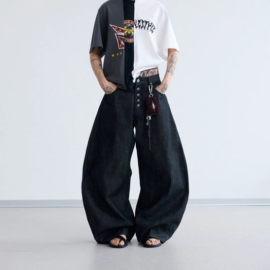 Pantalones Vaqueros Negros de Pierna Ancha en Denim Crudo