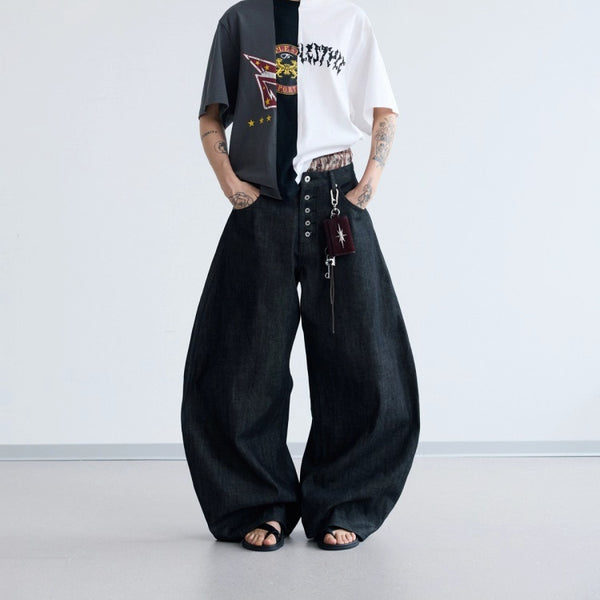 Pantalones Vaqueros Negros de Pierna Ancha en Denim Crudo