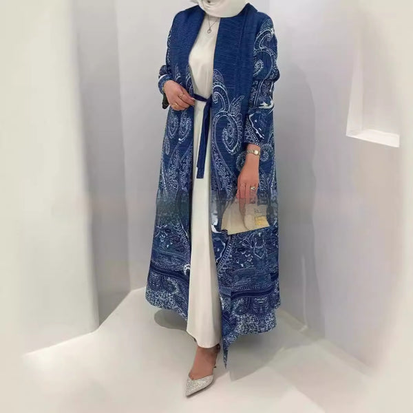 Cardigan Djellaba Étnico con Pliegues y Estampado - Capa Clásica de Moda