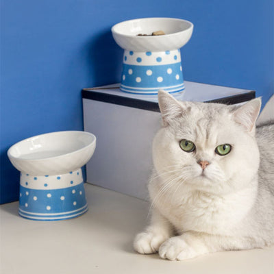 Comedero Cervical para Gatos con Protección Cerámica y Diseño Lunares