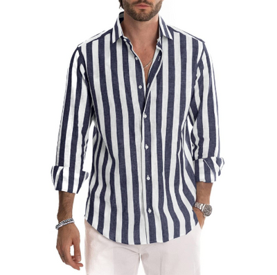 Camisa Casual de Rayas con Mangas Largas para Hombre - Image 8