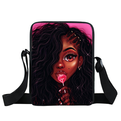 Bolso Diagonal con Diseño de Niña Afro - Negro - Image 8