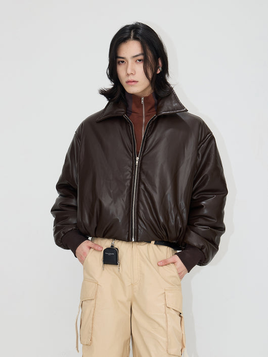 Chaqueta de Cuero y Algodón con Hombros Caídos para Mujer - Image 3