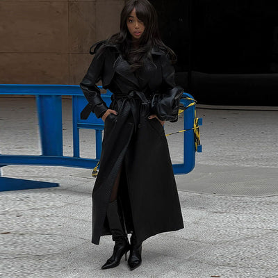 Abrigo de Cuero Largo para Mujer - Elegancia Sofisticada para Otoño e Invierno - Image 11