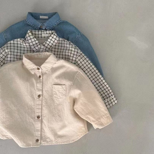 Cardigan Camisa Infantil Tipo Workwear con Bolsillo y Solapa
