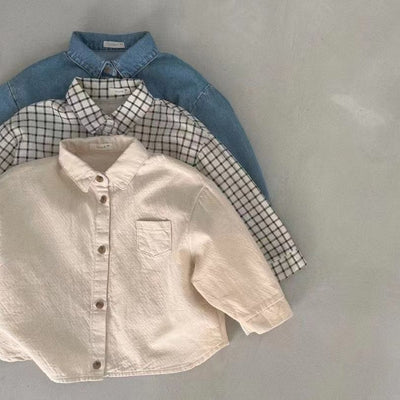 Cardigan Camisa Infantil Tipo Workwear con Bolsillo y Solapa