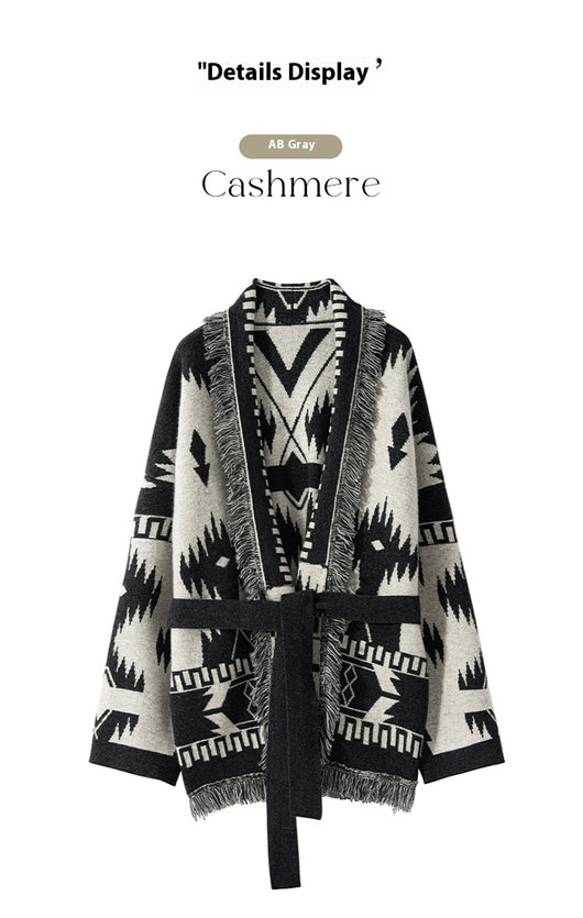 Cardigan Vintage con Jacquard y Borlas para Mujer - Image 7