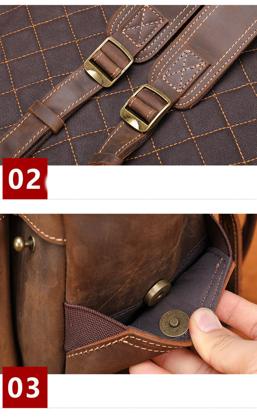 Mochila de Cuero Vintage Crazy Horse para Hombre - Image 13
