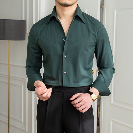 Camisa Casual Slim Fit a Cuadros Oscuros sin Planchado - Image 3