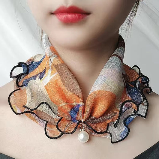 Pañuelo de Seda Decorativo Estampado con Encaje - Accesorio Elegante Versátil - Image 15