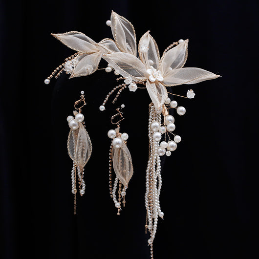 Prendedor de Flores Champagne con Borlas para Novia - Image 3