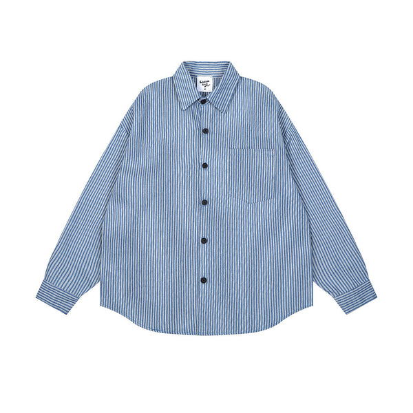 Camisa Suelta de Rayas Verticales y Manga Larga para Hombre - Image 3