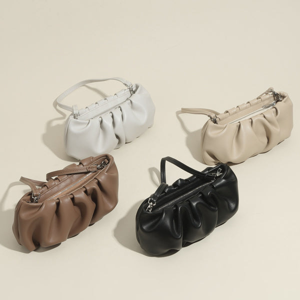 Bolso de Cuero Genuino con Pliegues y Asa Simple