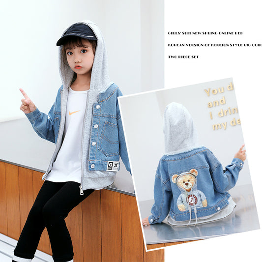 Chaqueta Infantil Otoño con Capucha y Diseño Falso Dos Piezas