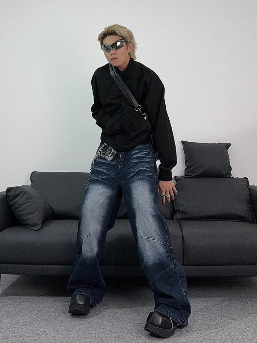 Jeans Azul Retro Desgastado Estilo Callejero Americano para Hombre - Image 11