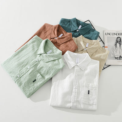 Camisa Casual de Algodón y Lino en Colores Sólidos - Image 2