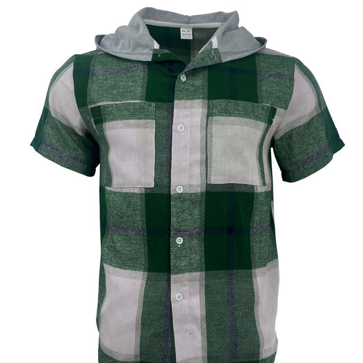 Camisa Casual Ejecutiva de Cuadros con Capucha - Manga Corta para Hombre - Image 3