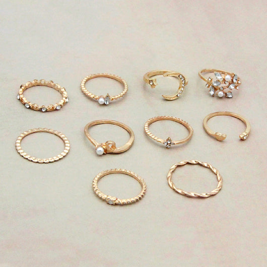 Juego de 10 Anillos Bohemios: Luna, Estrella, Amor y Perla - Image 7
